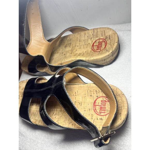 Fitflop Arena Sandal Women Sz 10 Black Patent Leather Ankle Strap Gladiator CorK - Picture 6 of 9